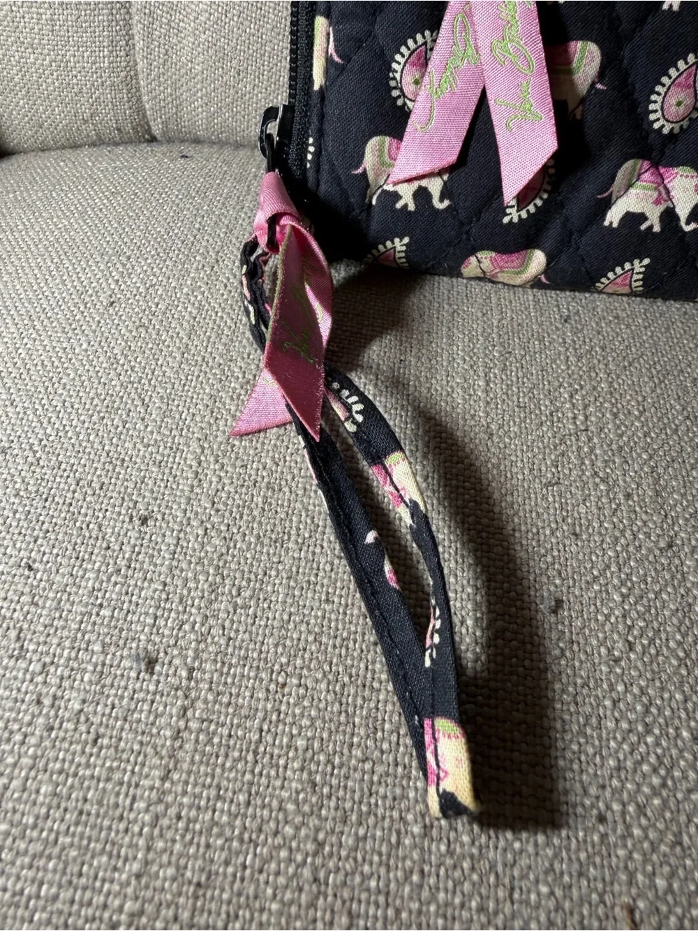 Vera Bradley Black Wallet with Pink Elephant Print Wristlet